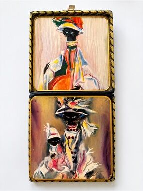 Vintage Win-El-Ware Black Cat Coaster Set - Made in England